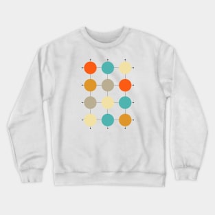 Orange Turquoise Cream Tan Circles on Grid Crewneck Sweatshirt